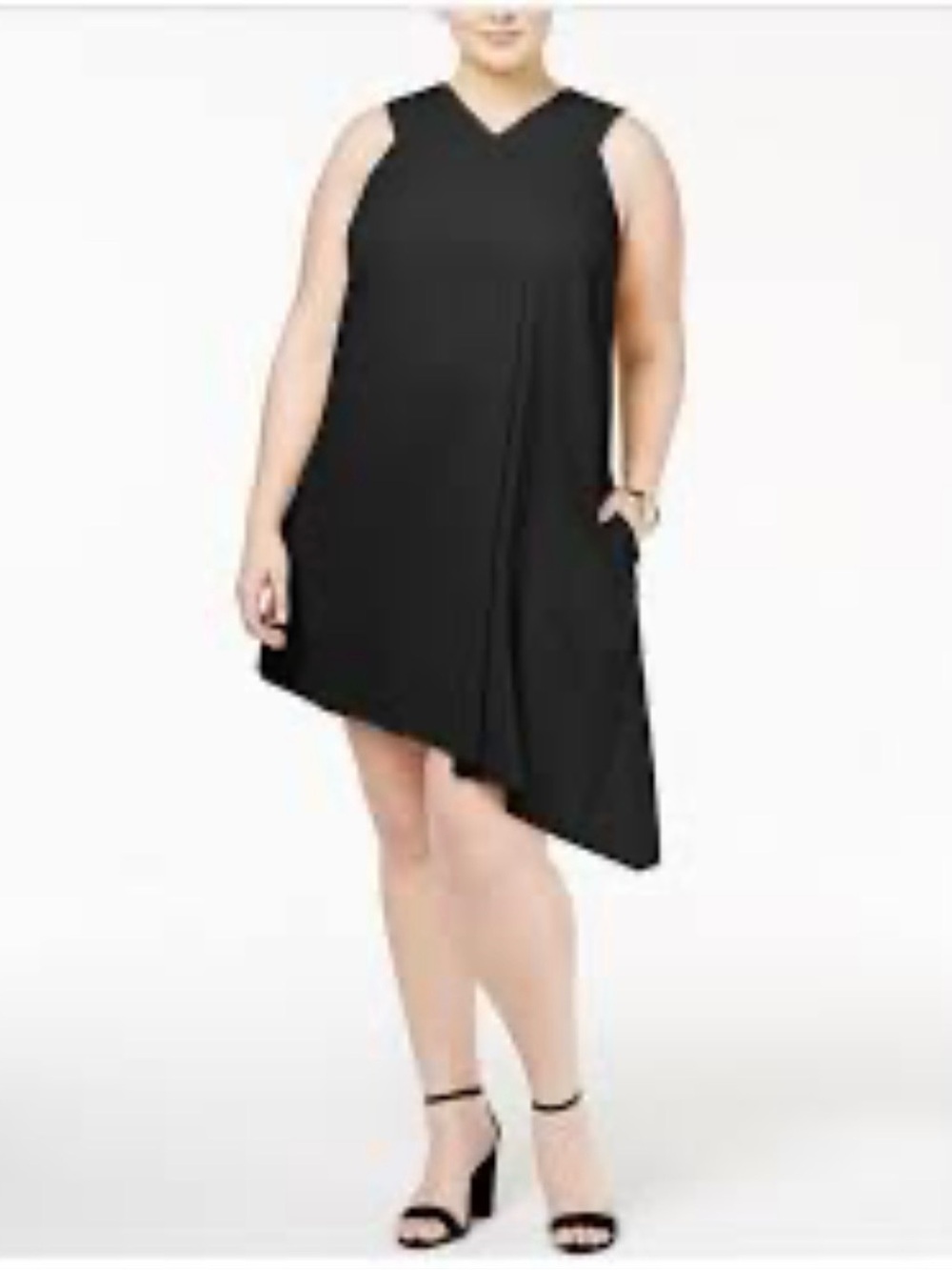 RACHEL Rachel Roy Black Asymmetrical V-Neck Sleeveless Dress
